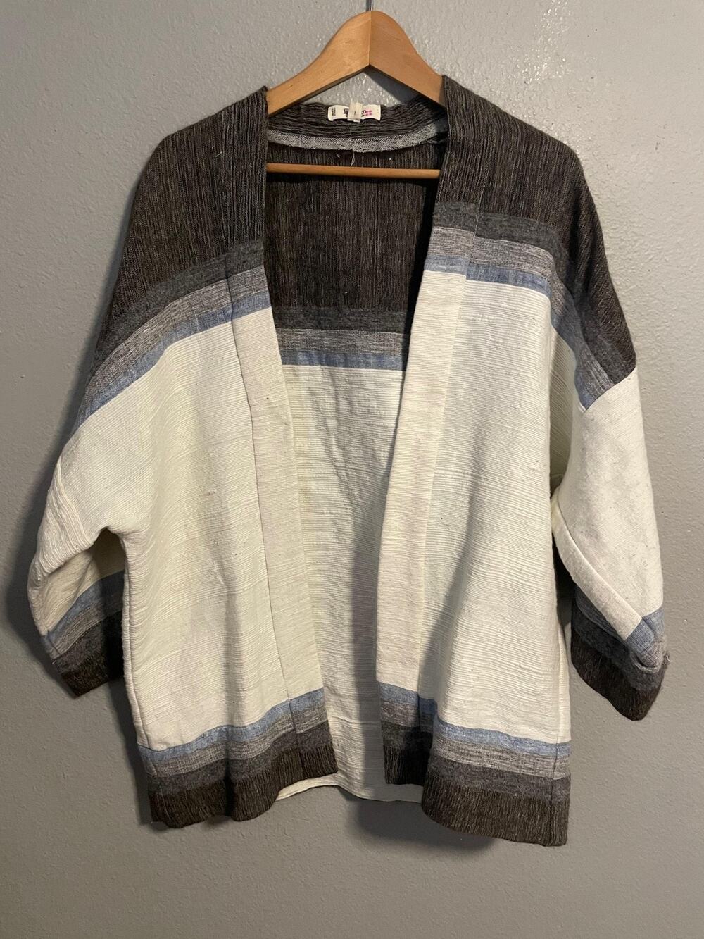 Lemlem Womens Kimono Size Large White Stripe Kimono Sleeve Wool Mohair Boho